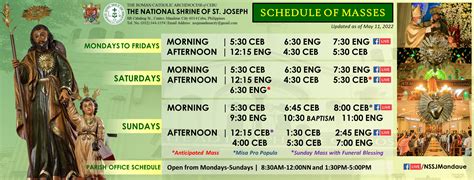 national shrine of st joseph mass schedule|Mass Schedule of National Shrine of St. Joseph, Mandaue City.